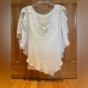 APT 9 Women's Boho Blouse Paper White Bat Wings Cold Shoulder.